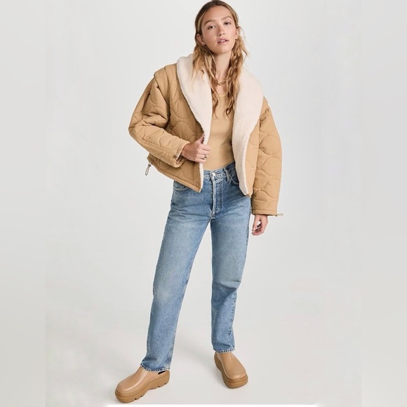 NWOT ASTR The Label Nadine Quilted Faux Shearling Jacket size S in Khaki - Picture 3 of 16